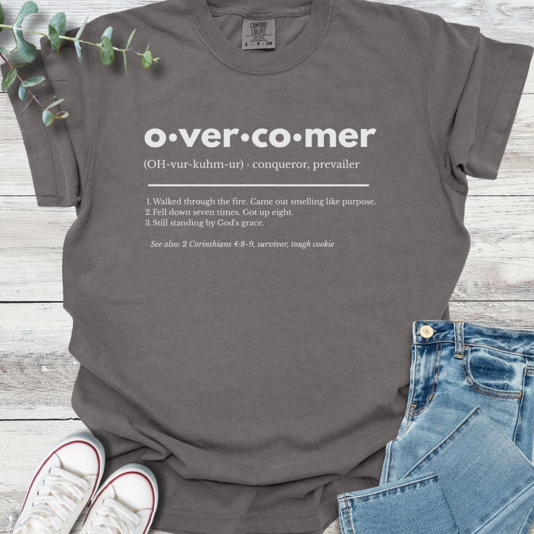 Overcomer Definition T-shirt in Pepper - Christian graphic tee