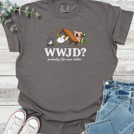 Table Flipping T-shirt in Pepper - Christian graphic tee