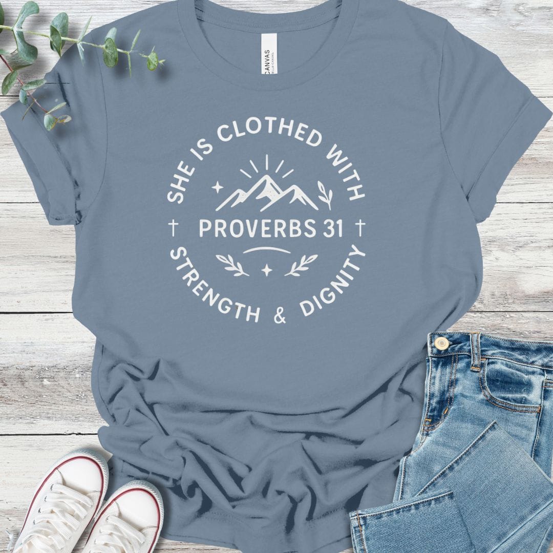 Proverbs 31 T-Shirt in Steel Blue - Christian graphic tee