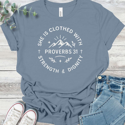 Proverbs 31 T-Shirt in Steel Blue - Christian graphic tee