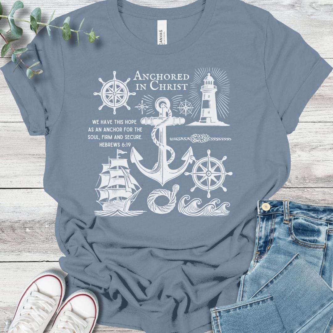 Anchored T-Shirt in Steel Blue - Christian graphic tee