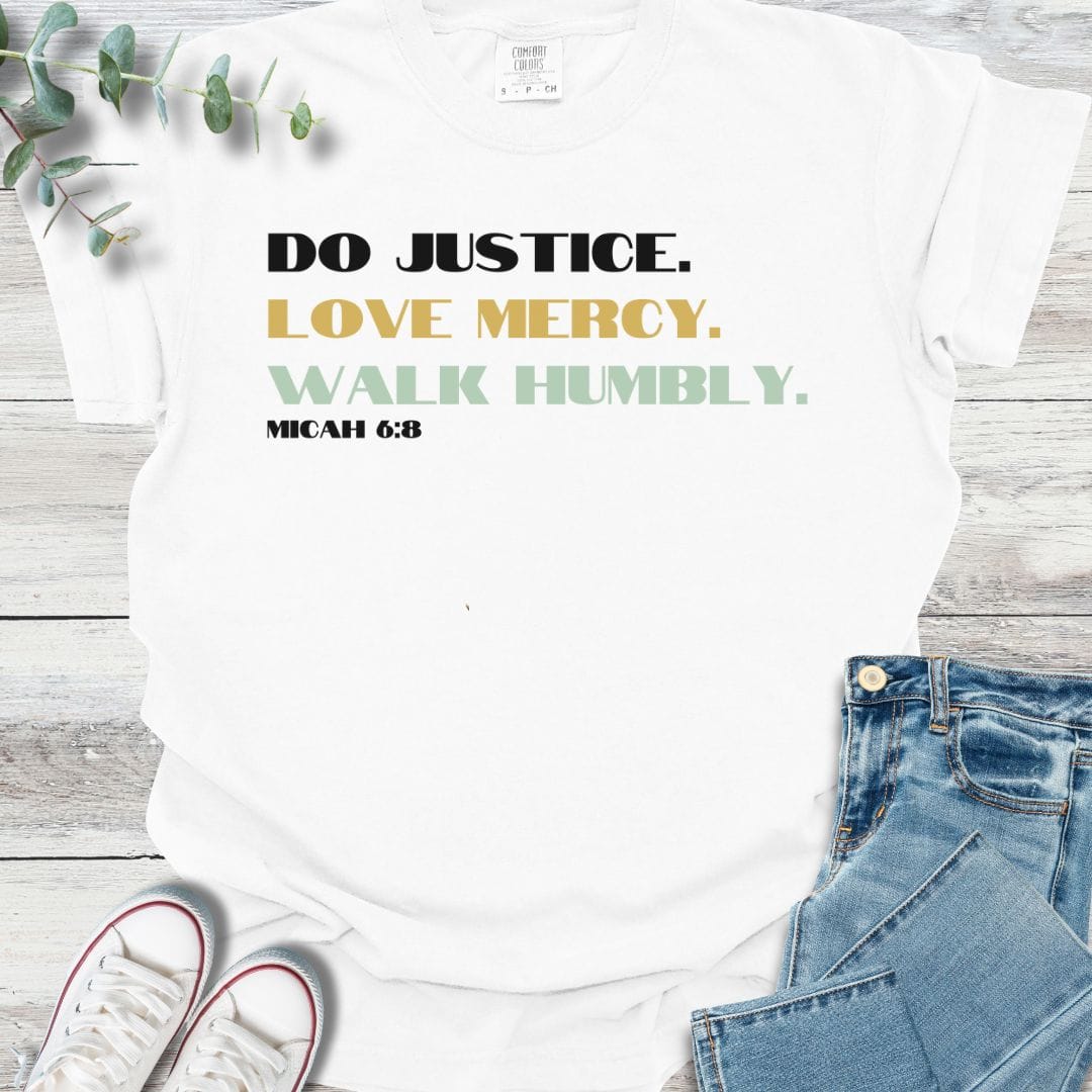 Justice T-shirt in White - Christian graphic tee