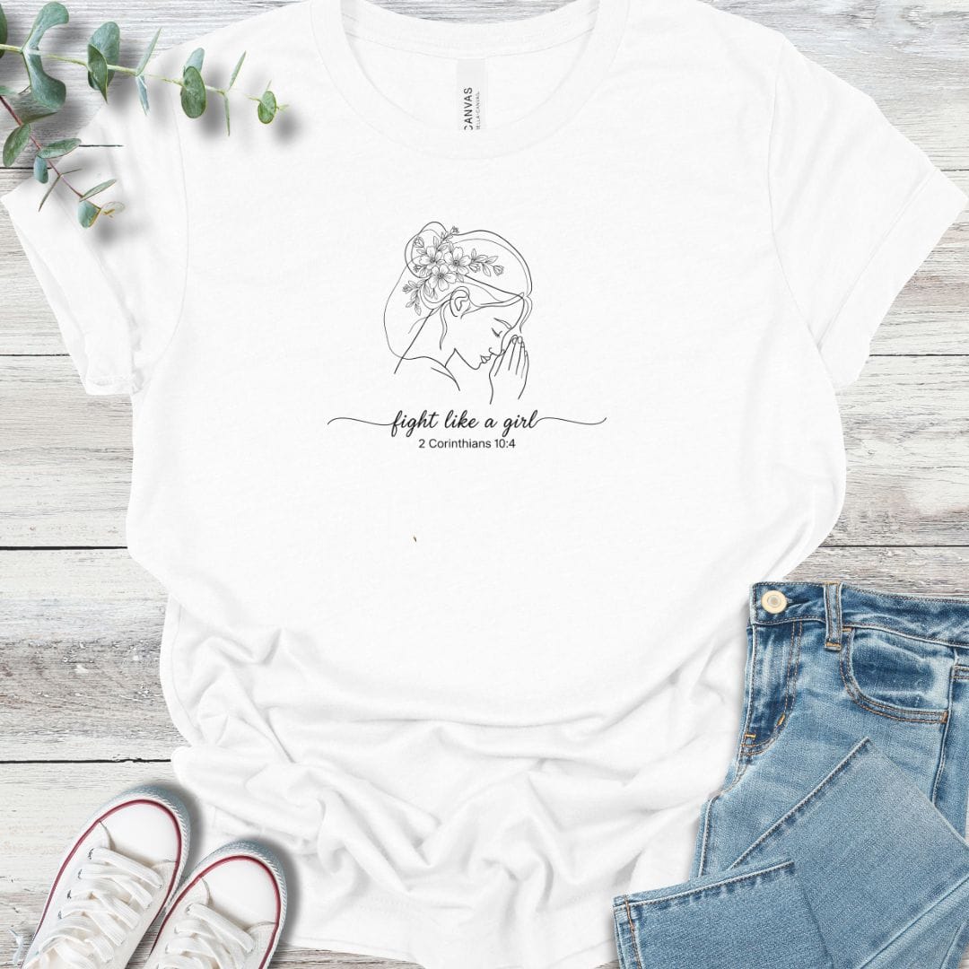 Fight Like A Girl T-Shirt in White - Christian graphic tee