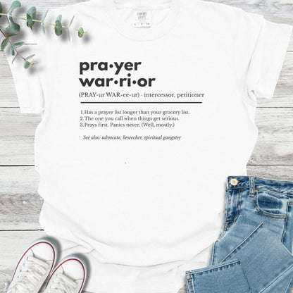 Prayer Warrior Definition T-shirt in White - Christian graphic tee