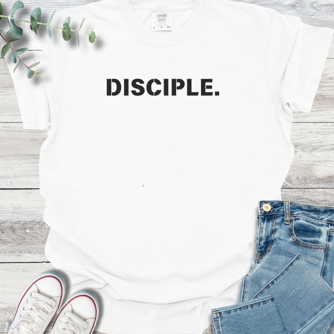 Disciple. T-Shirt in White - Christian graphic tee
