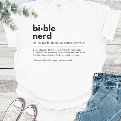 Bible Nerd Definition T-shirt in White - Christian graphic tee