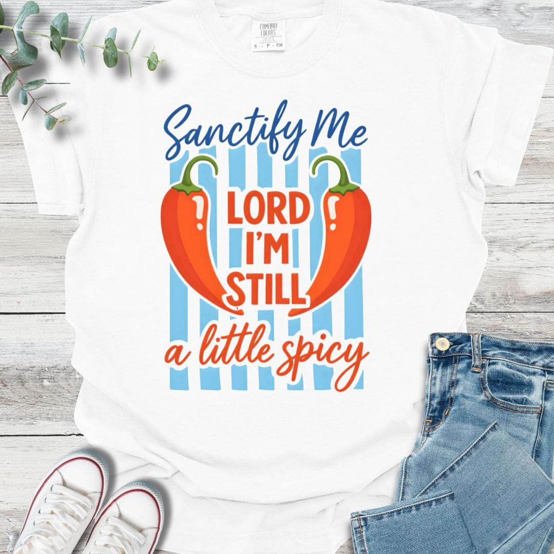 Sanctified Spice T-shirt in White - Christian graphic tee