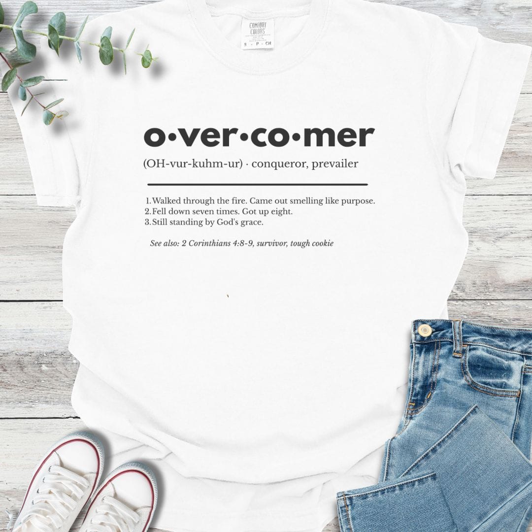 Overcomer Definition T-shirt in White - Christian graphic tee