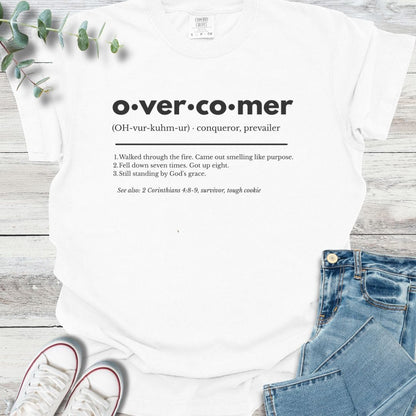 Overcomer Definition T-shirt in White - Christian graphic tee