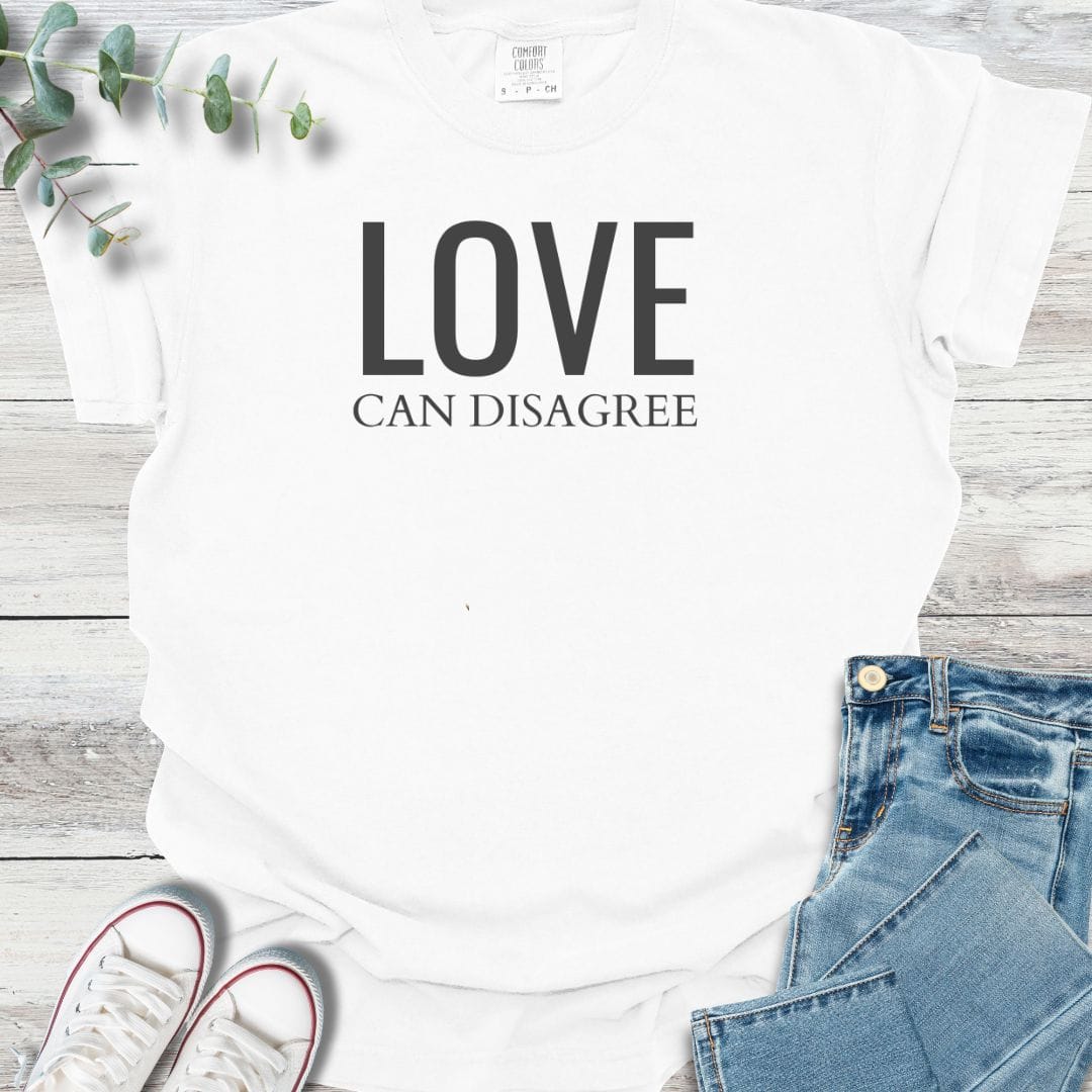 Love Can Disagree T-shirt in White - Christian graphic tee