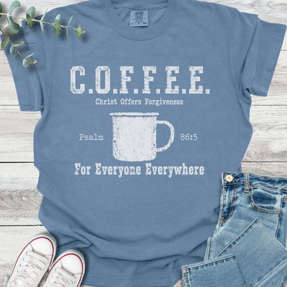 Cup Of Forgiveness T-Shirt in Blue Jean - Christian graphic tee