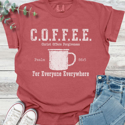 Cup Of Forgiveness T-Shirt in Crimson - Christian graphic tee
