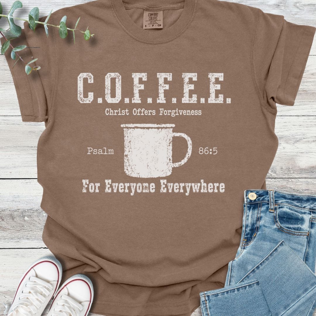 Cup Of Forgiveness T-Shirt in Espresso - Christian graphic tee