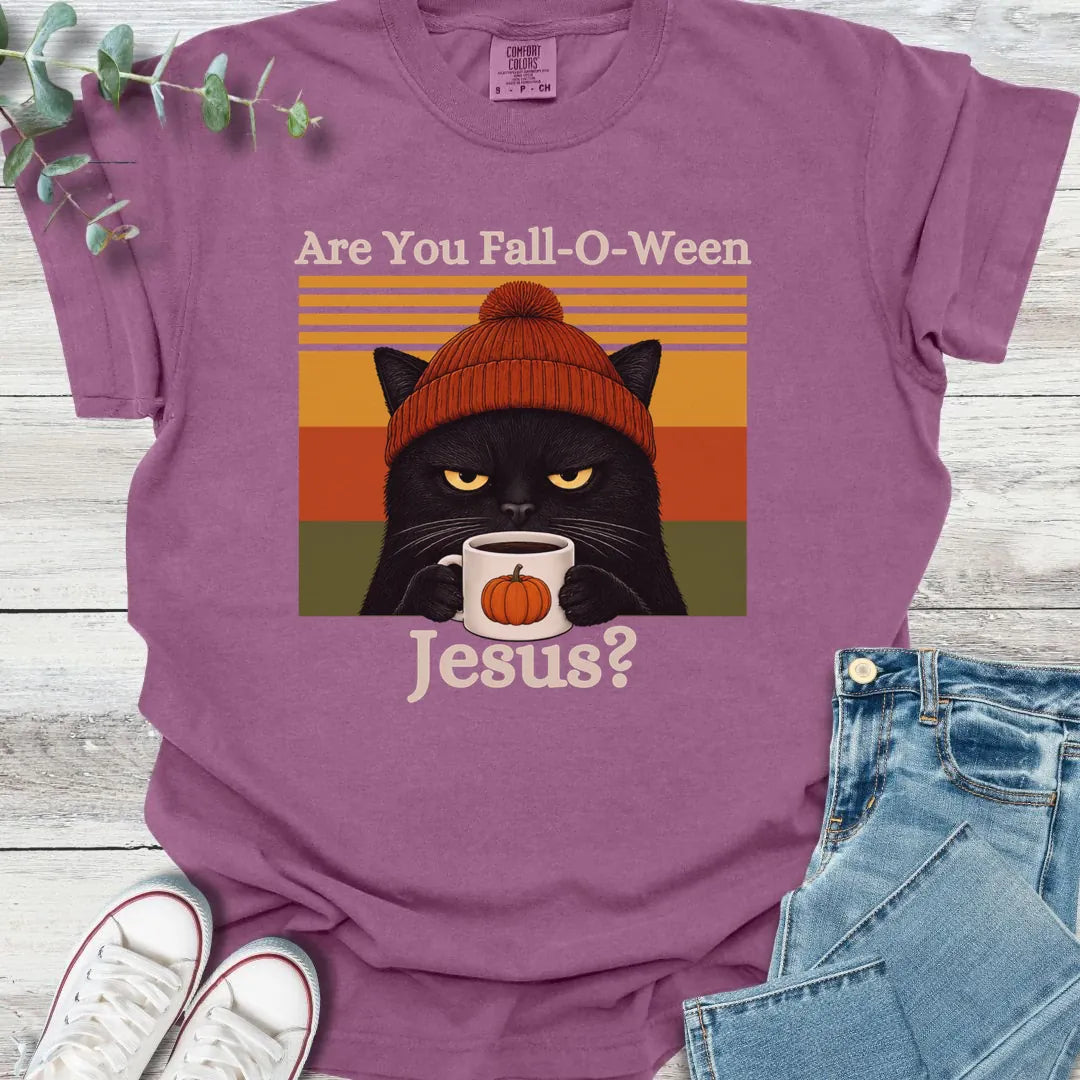 Fall-O-Ween Cat T-Shirt - Christian graphic tee