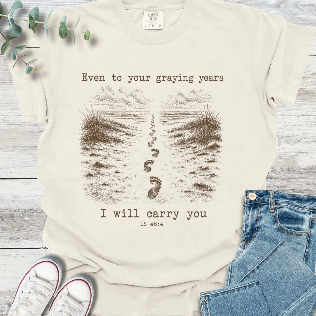 Footprints T-Shirt in Ivory - Christian graphic tee