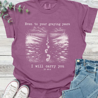 Footprints T-Shirt in Berry - Christian graphic tee