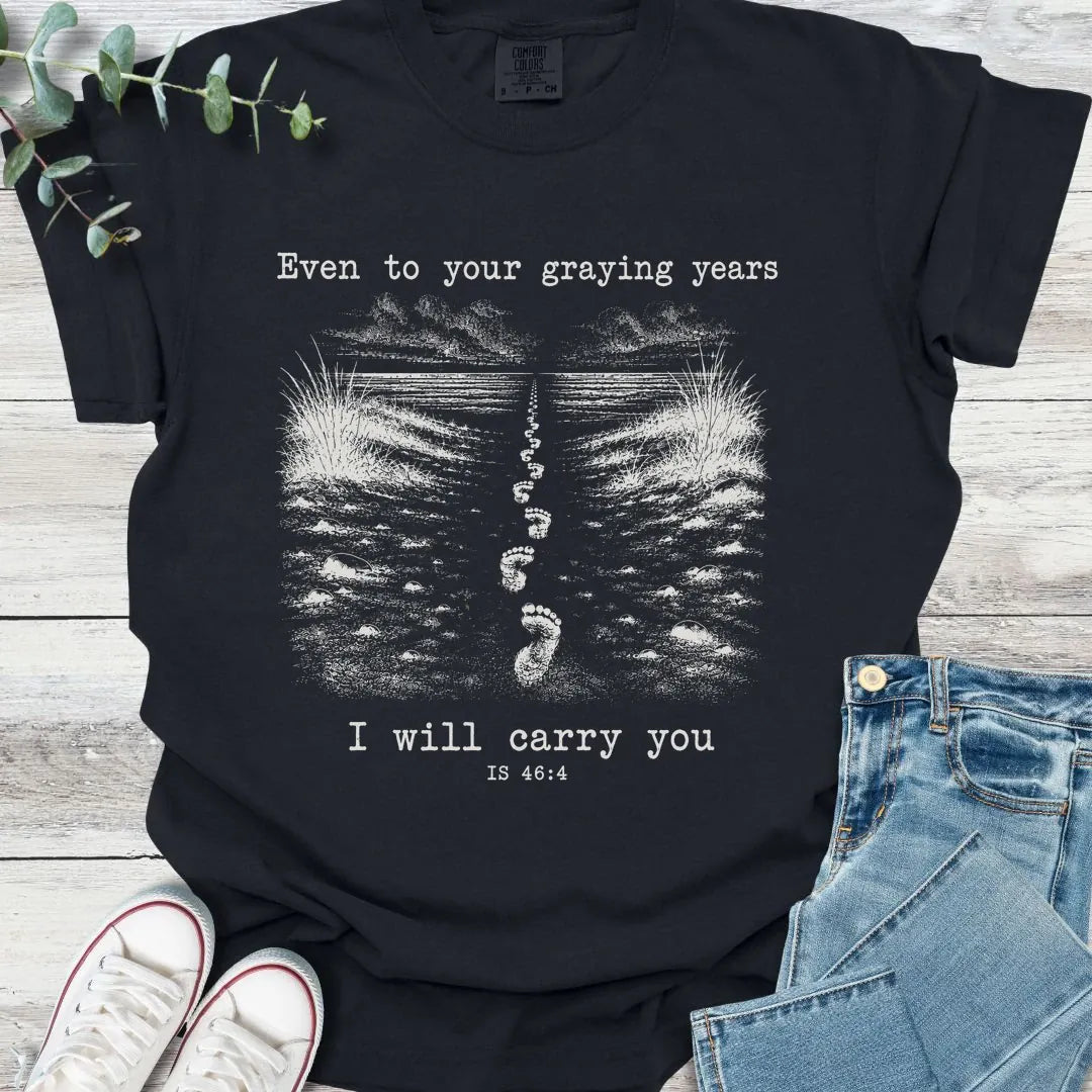 Footprints T-Shirt in Black - Christian graphic tee