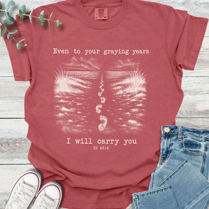 Footprints T-Shirt in Crimson - Christian graphic tee