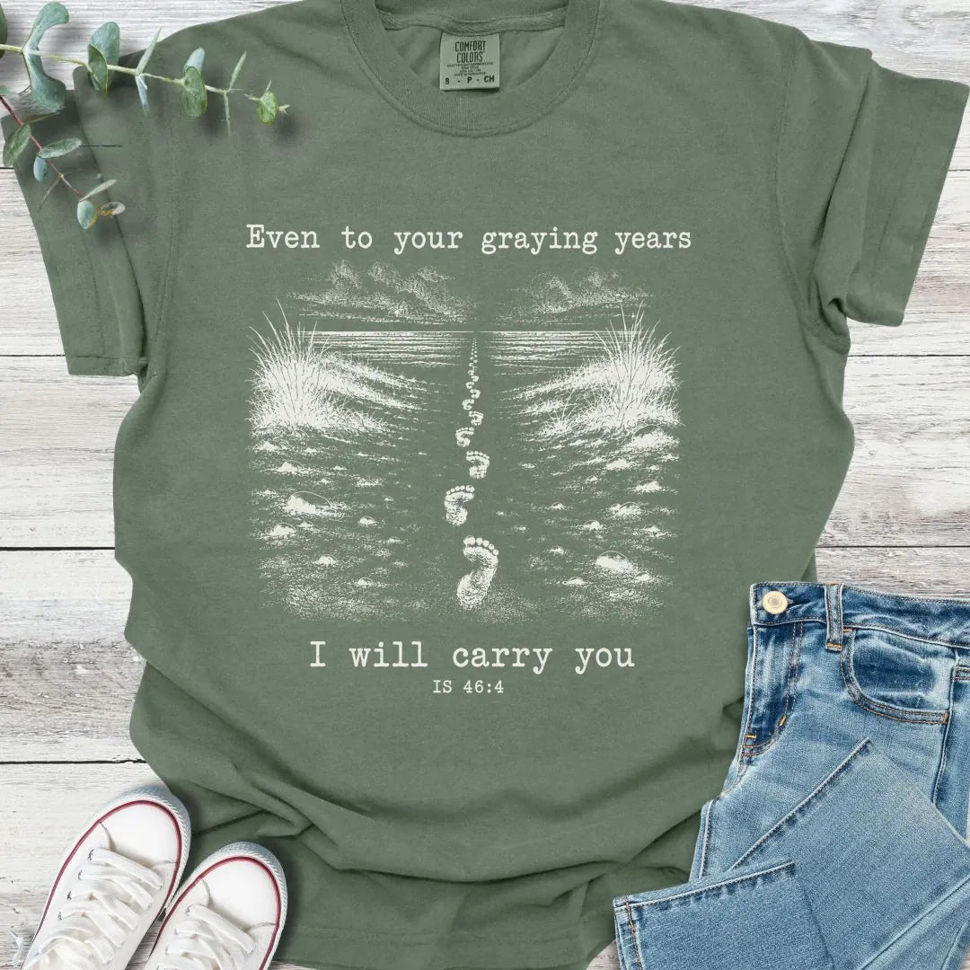Footprints T-Shirt in Moss - Christian graphic tee