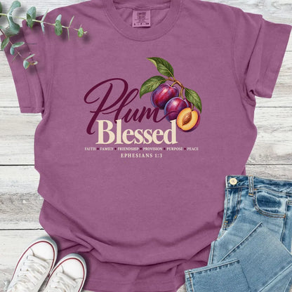 Plum Blessed T-Shirt - Christian graphic tee