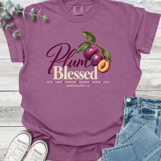 Plum Blessed T-Shirt - Christian graphic tee
