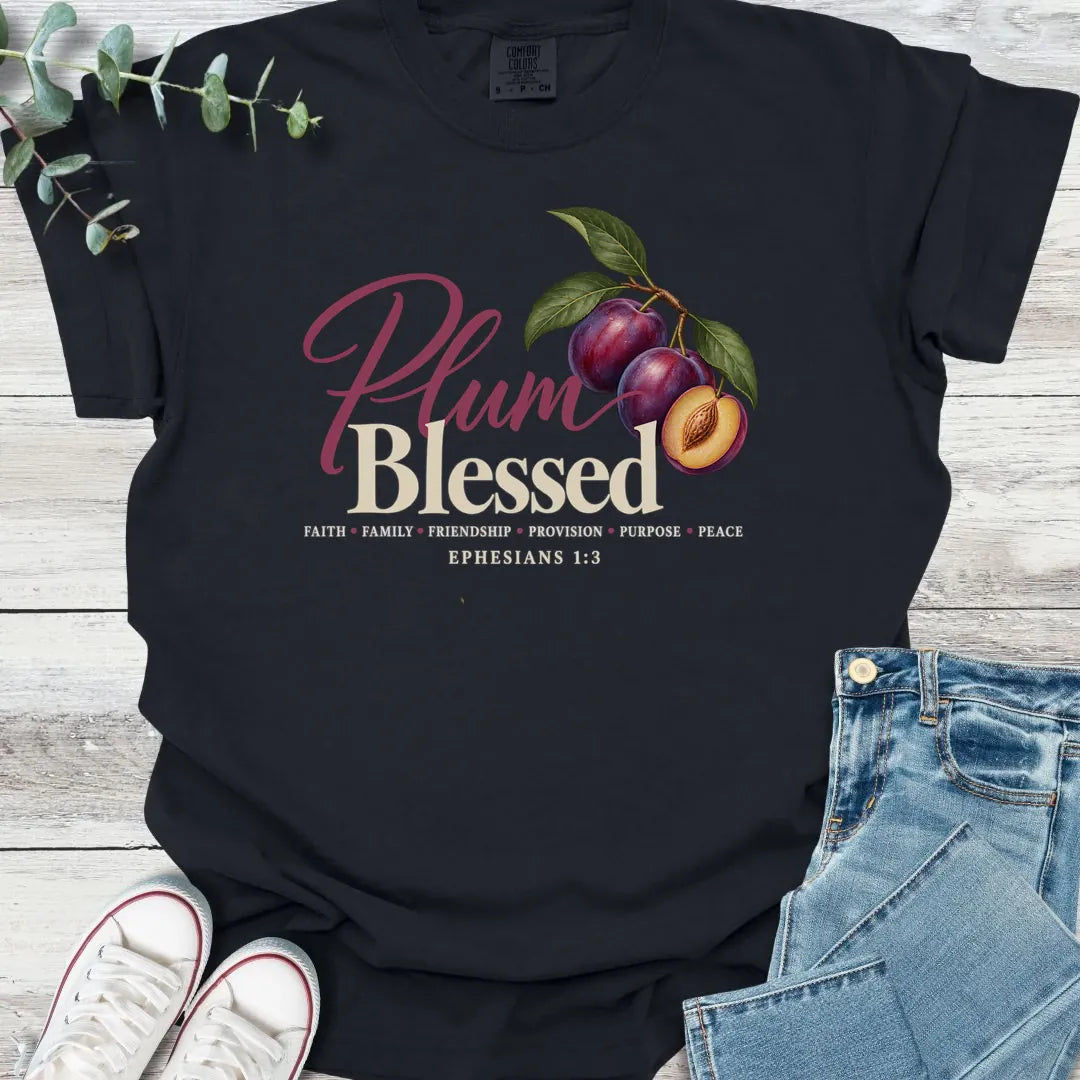 Plum Blessed T-Shirt - Christian graphic tee