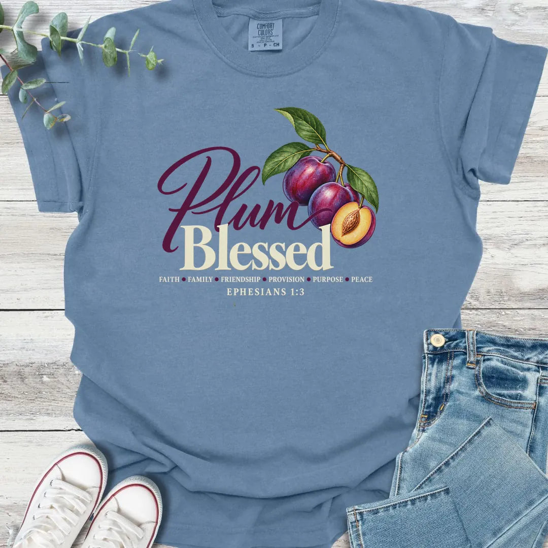 Plum Blessed T-Shirt - Christian graphic tee