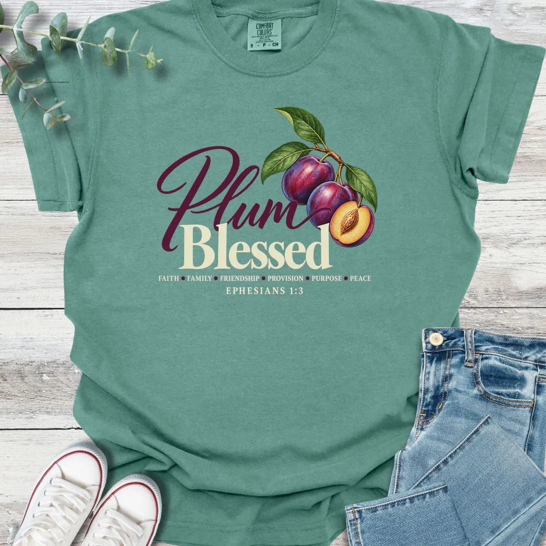 Plum Blessed T-Shirt - Christian graphic tee