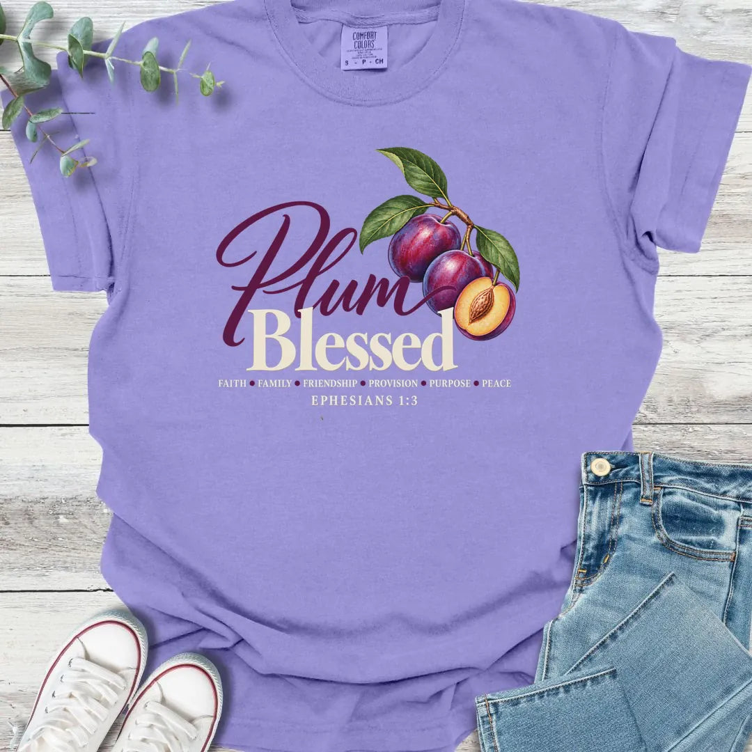 Plum Blessed T-Shirt - Christian graphic tee
