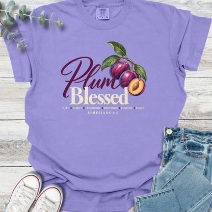 Plum Blessed T-Shirt - Christian graphic tee
